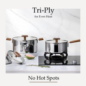 CAROTE 1.5qt and 3qt on stove top for rapid sauces and melting butter.