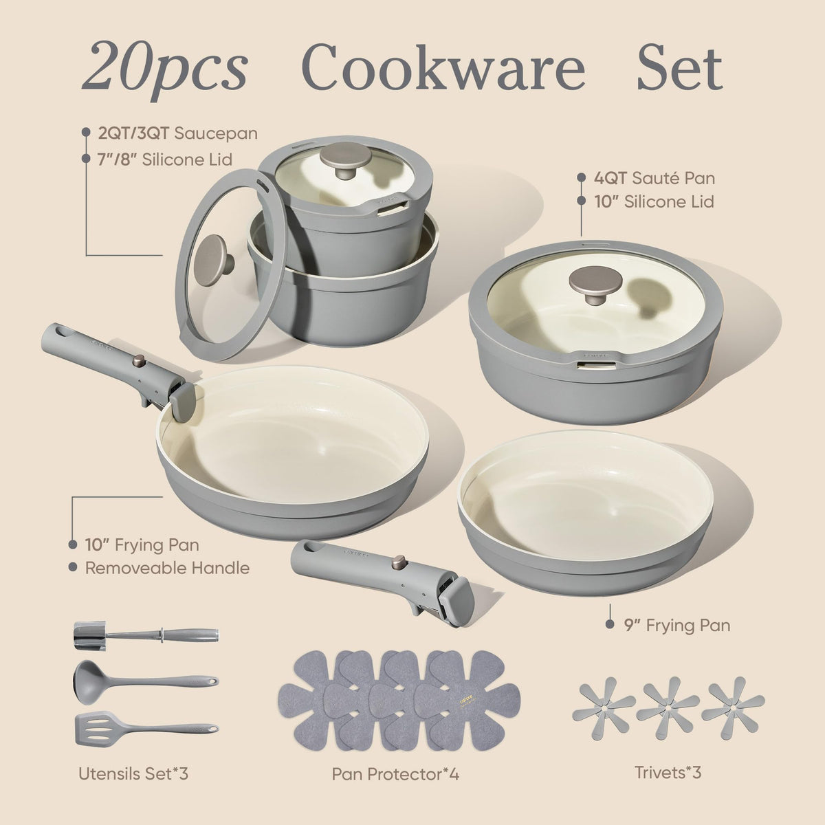 CAROTE 10-inch sauté pan with detachable handle for stove-to-oven use.