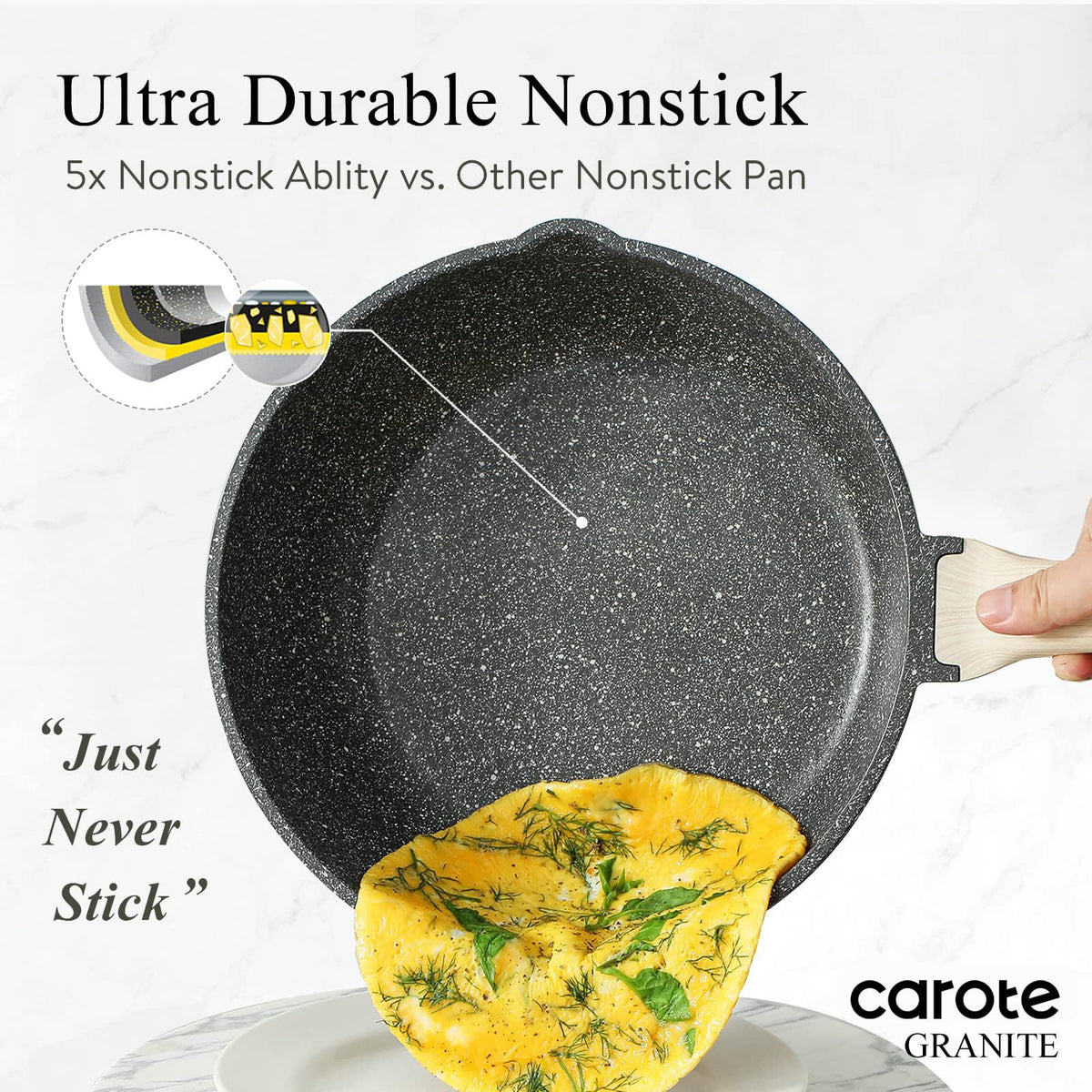 CAROTE sauté pan with pour spout for tidy pouring.