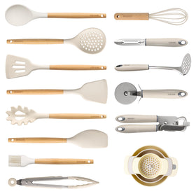 CAROTE silicone cooking utensils set with cream white packaging protects nonstick pans