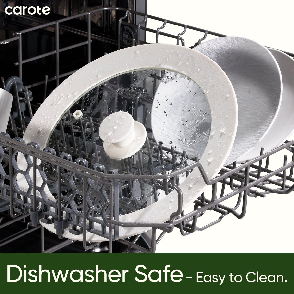 CAROTE lids have a flat profile for clutter-free storage in a drawer.