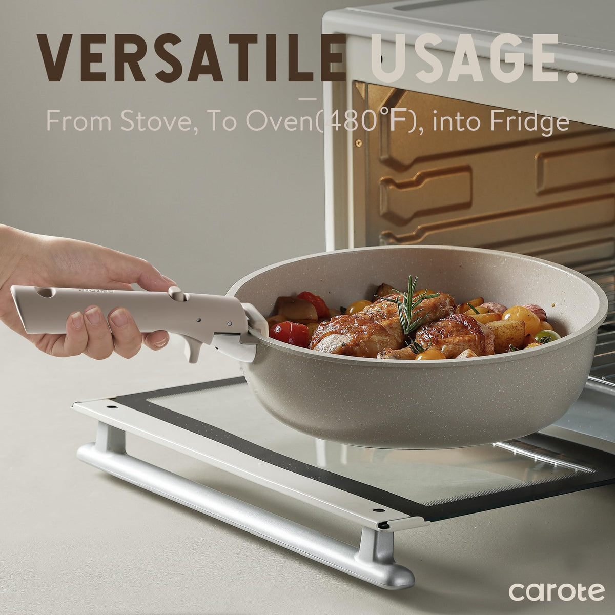 CAROTE silicone and fridge lids provide airtight, organized storage.