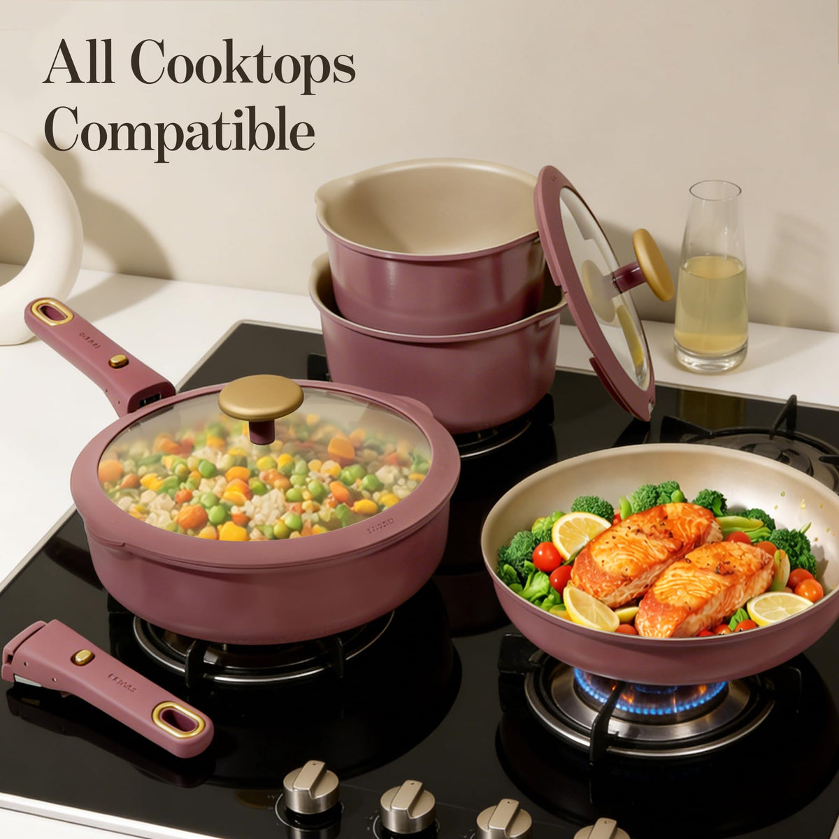 CAROTE silicone lids and protectors included for heat control and surface protection