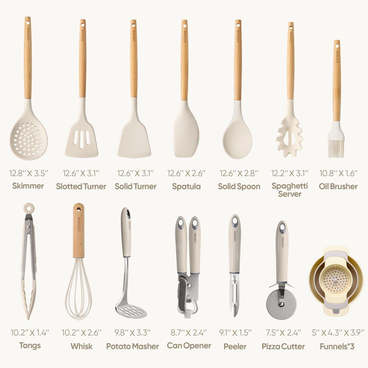 CAROTE utensils with wood handles for a comfortable grip during high-heat cooking