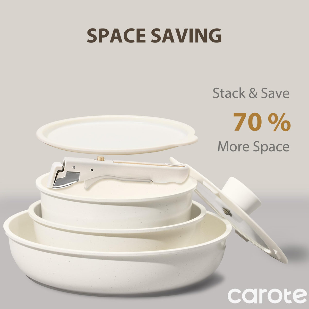 Carote space-saving stack design reduces kitchen clutter.