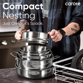 CAROTE space-saving-storage shows easy stacking with handles removed.