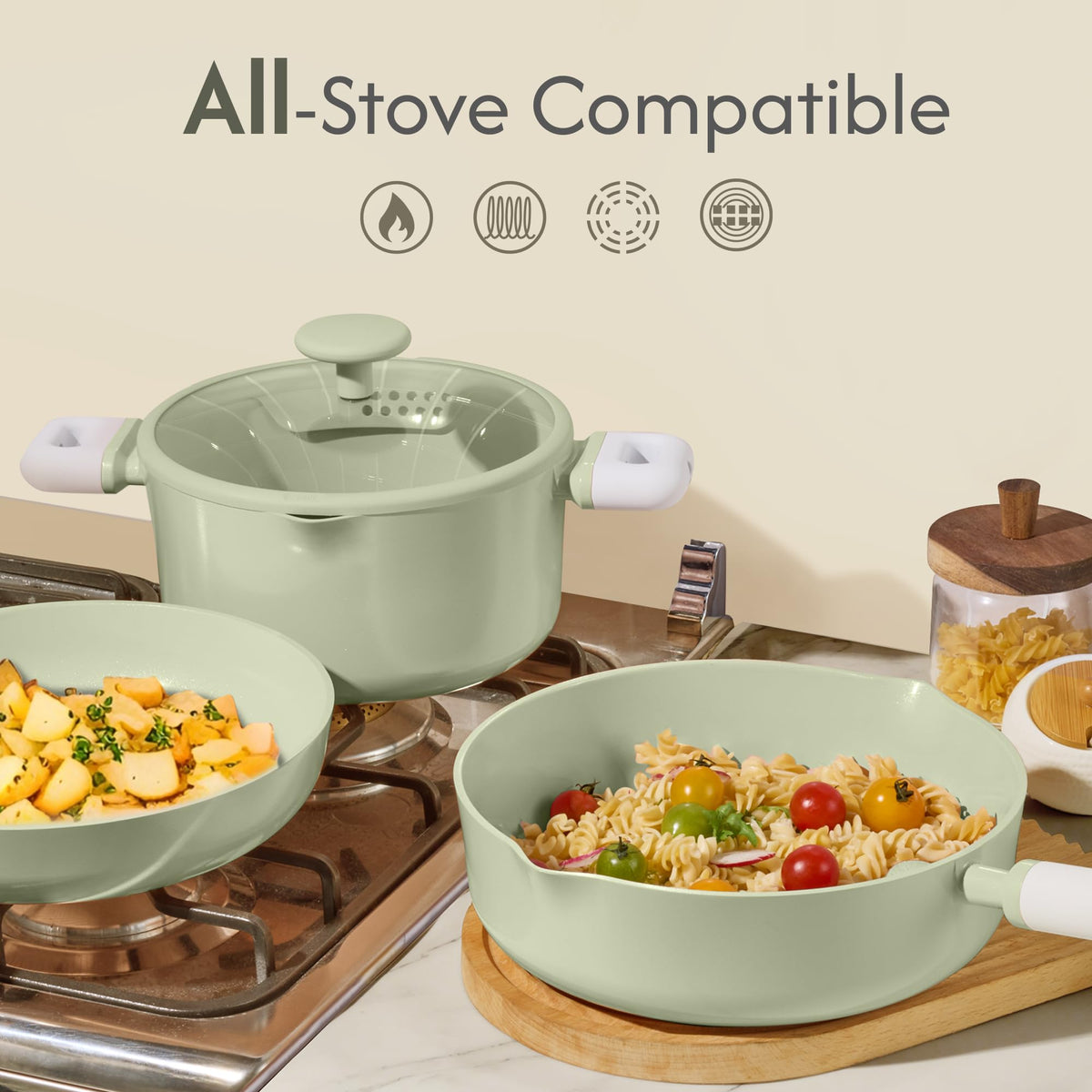 CAROTE steamer accessory nested in pot for healthy steaming.