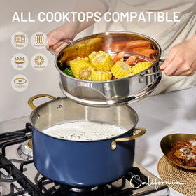 CAROTE stockpot outer ceramic layer resists stains for easy cleanup