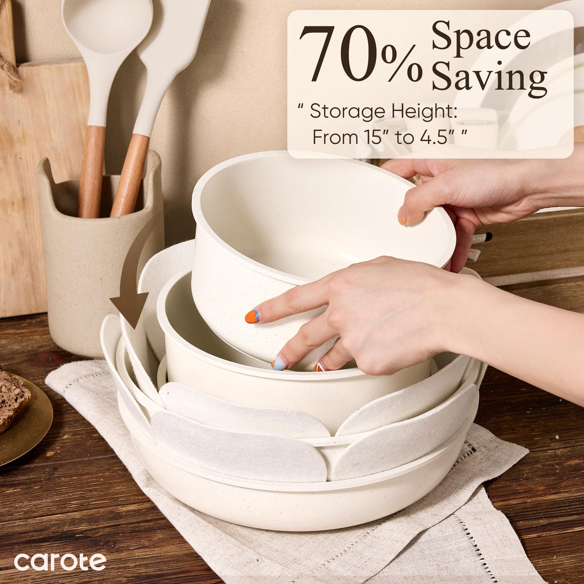 CAROTE from stovetop to oven to table with detachable handles for flexible cooking