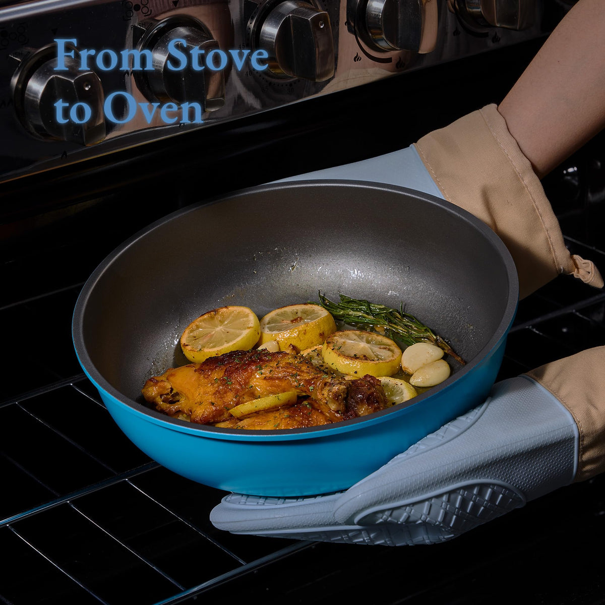 CAROTE stovetop-to-oven transition with detachable handles for versatile cooking.