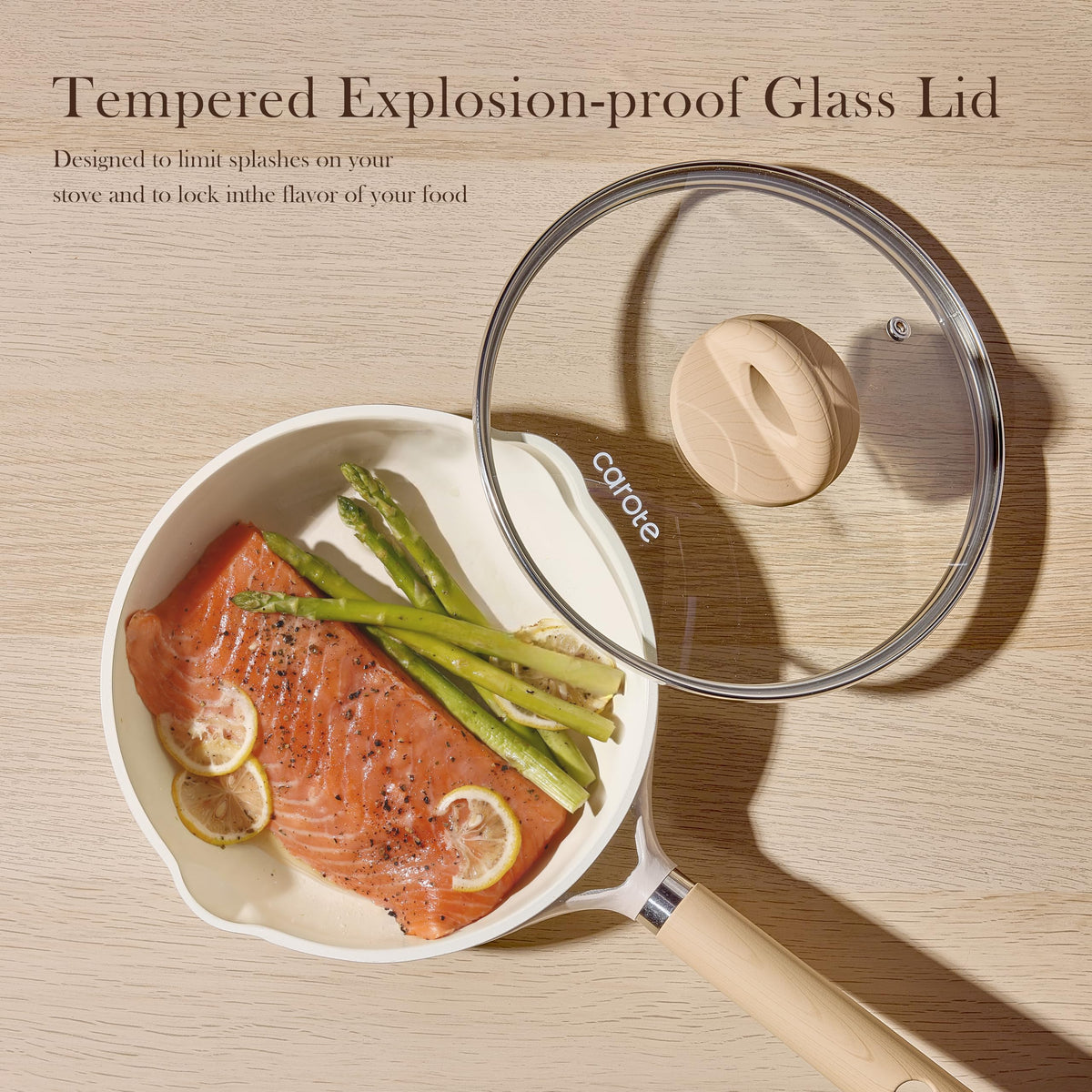 CAROTE taupe ceramic pan interior with clean release and even heating