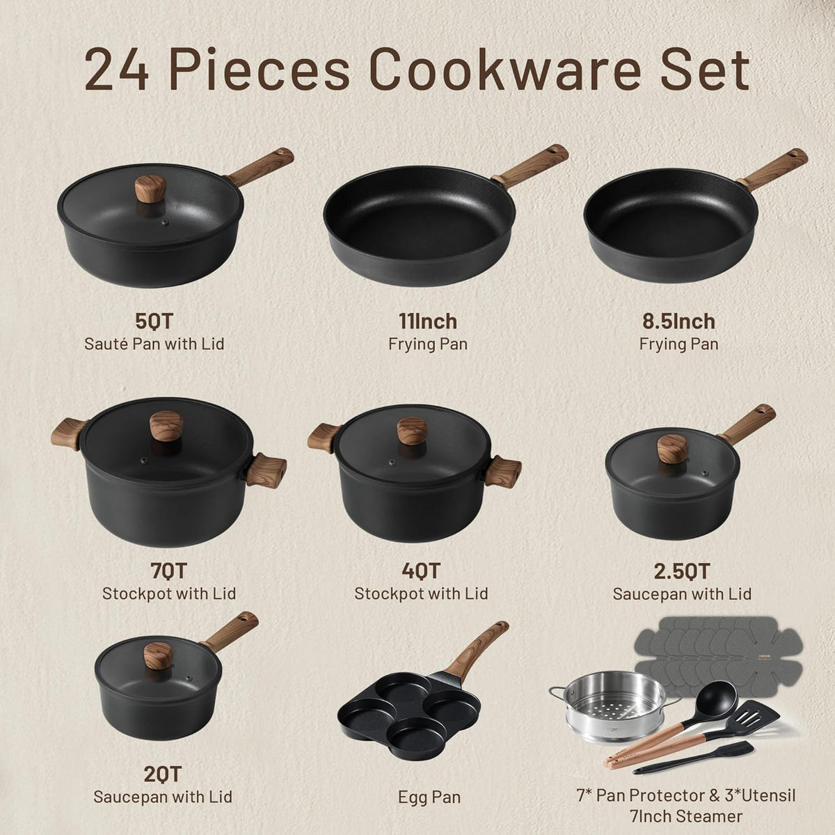 CAROTE titanium nonstick coating close-up highlights smooth release and simple cleanup.