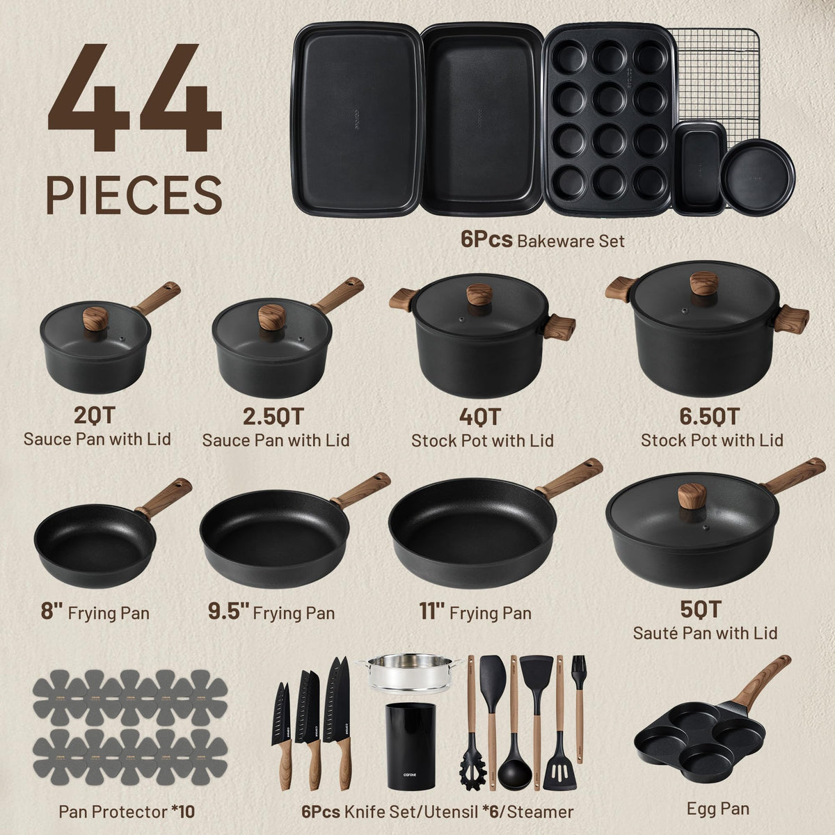 CAROTE titanium nonstick coating on pots and pans delivers durable, effortless food release.