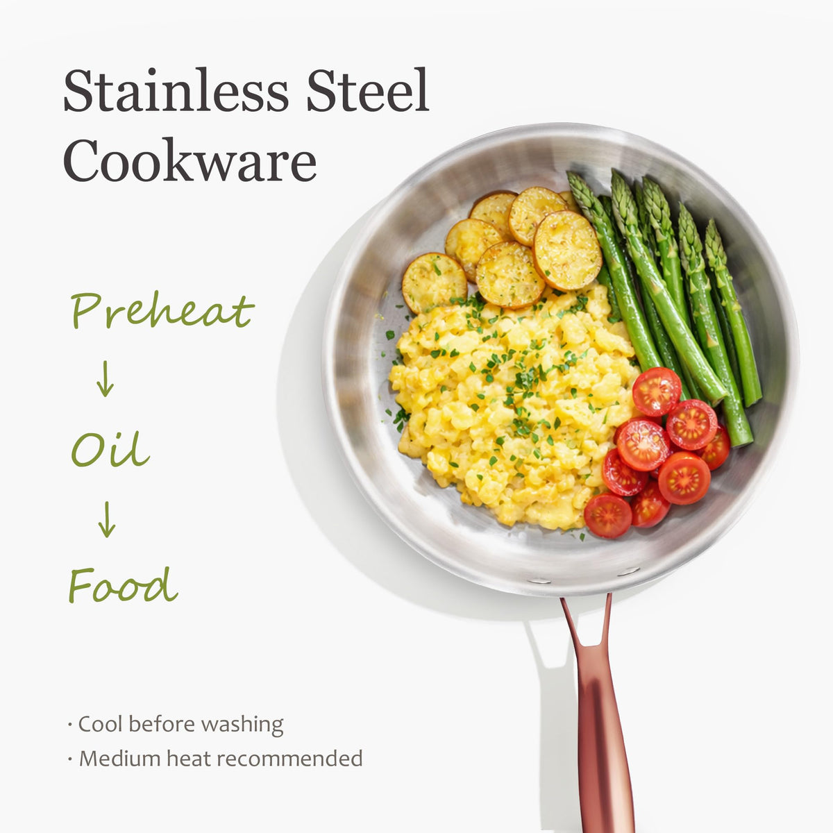 CAROTE gold-handle closeup shows premium grip and comfort during cooking.