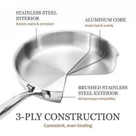 CAROTE tri-ply skillet enables crisp sear with proper preheating and natural release.