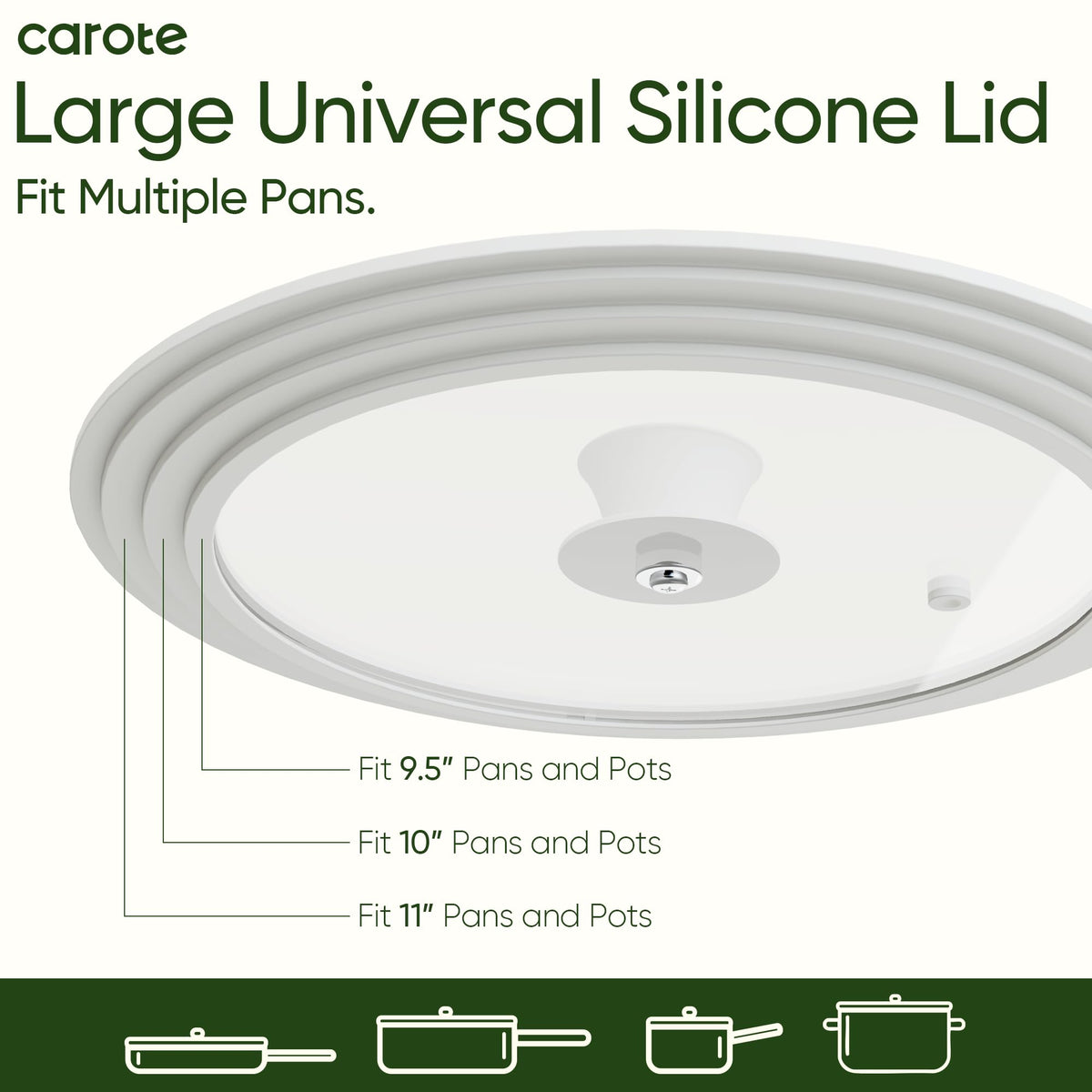 CAROTE large universal silicone lid 9-11 inch on stovetop for easy monitoring.