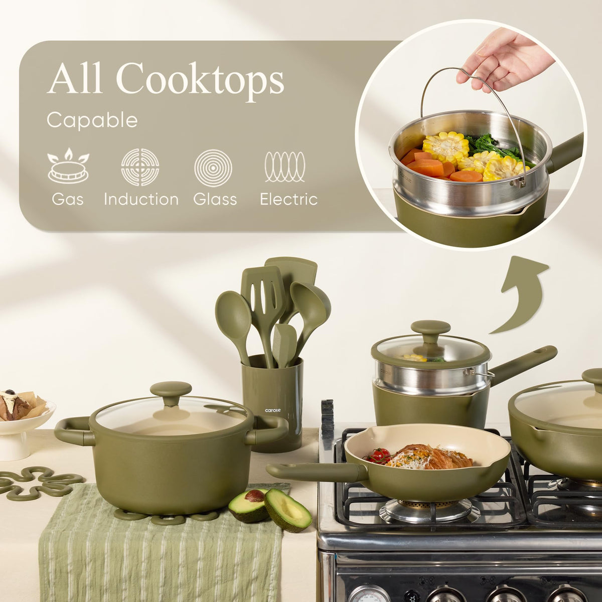 CAROTE utensil set includes tools for versatile cooking and easy prep.