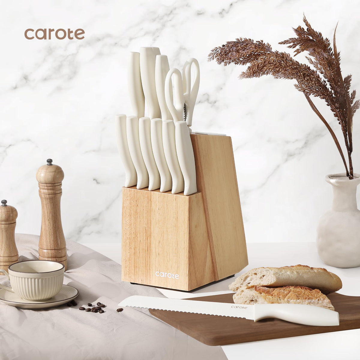 CAROTE white handled knives offer stylish precision cutting