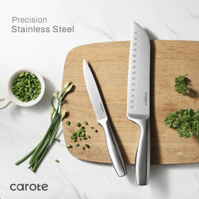 CAROTE wooden block stores knives safely and saves counter space