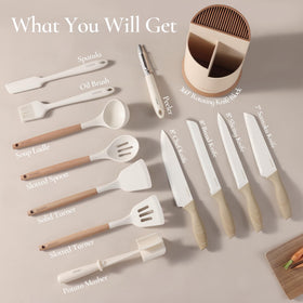 CAROTE wood-grain handles provide secure, non-slip grip even with wet hands.