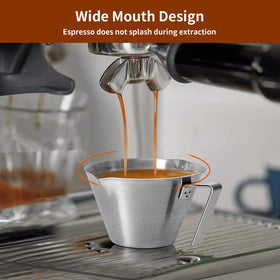 Carrottimes stainless steel cup holds 3.4 oz for espresso shots.
