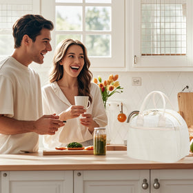Carry bloom lunch box offers large interior capacity for containers, sandwiches, fruit, and snacks