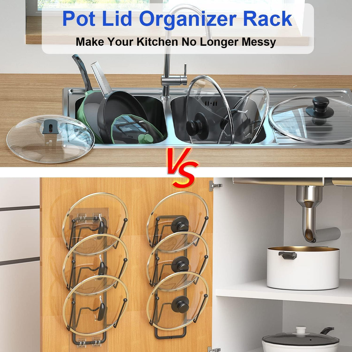 Carry360 adhesive lid rack attaches to smooth surfaces for flexible placement