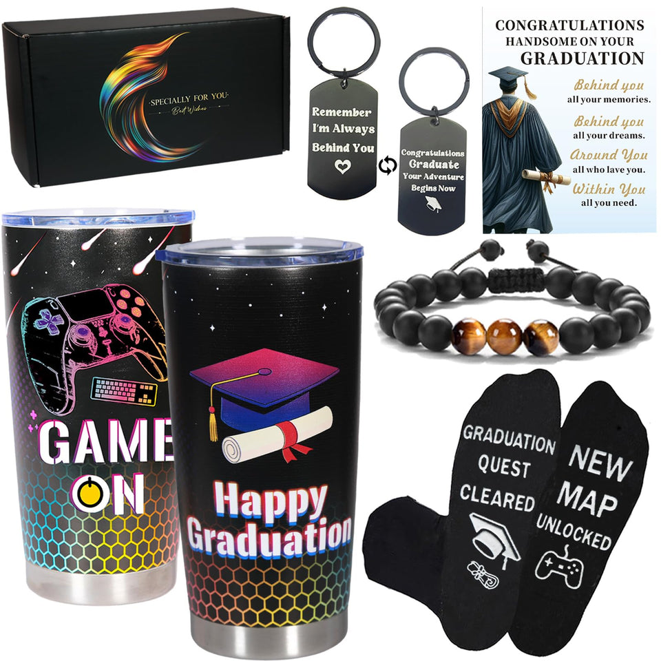 Carselage graduation tumbler with Game On keeps drinks cold and hands warm