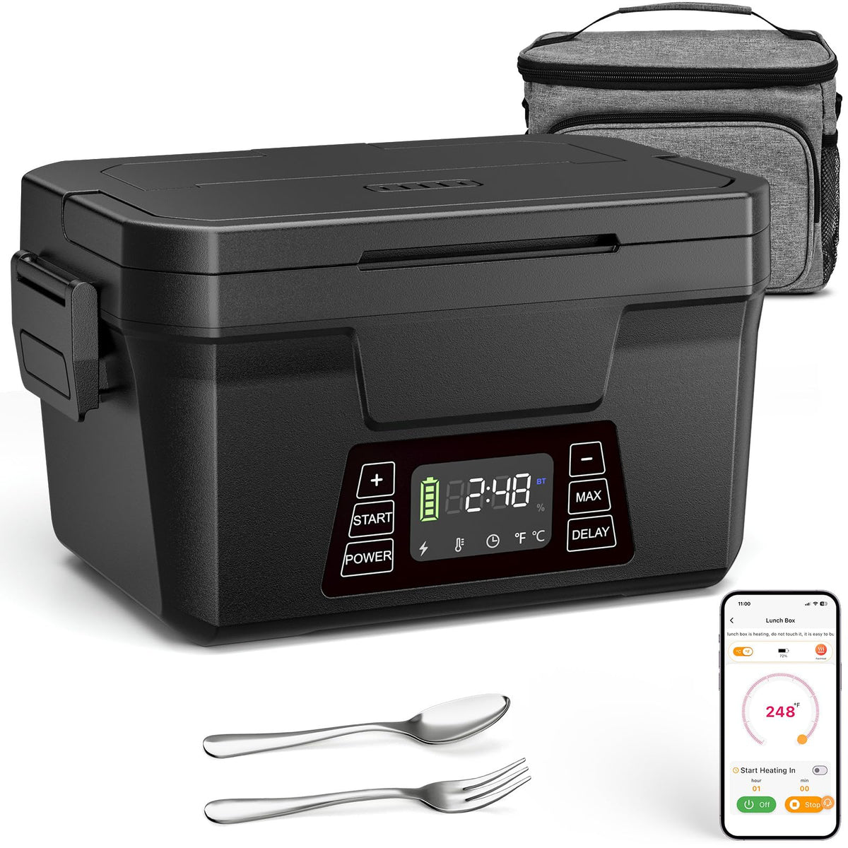 Carsolt cordless lunch box battery pack powers on-the-go heat for hours.