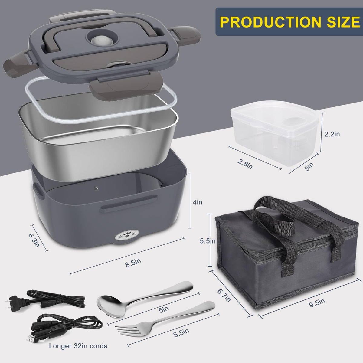 Inside Carsolt lunch box with removable stainless steel tray for easy cleaning