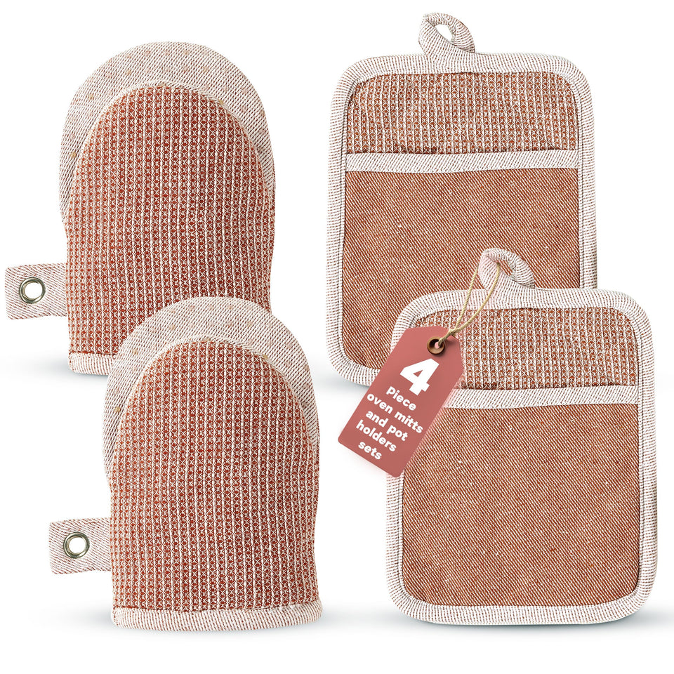 Casa Platino cute oven mitts 4-piece set with waffle fabric for secure grip