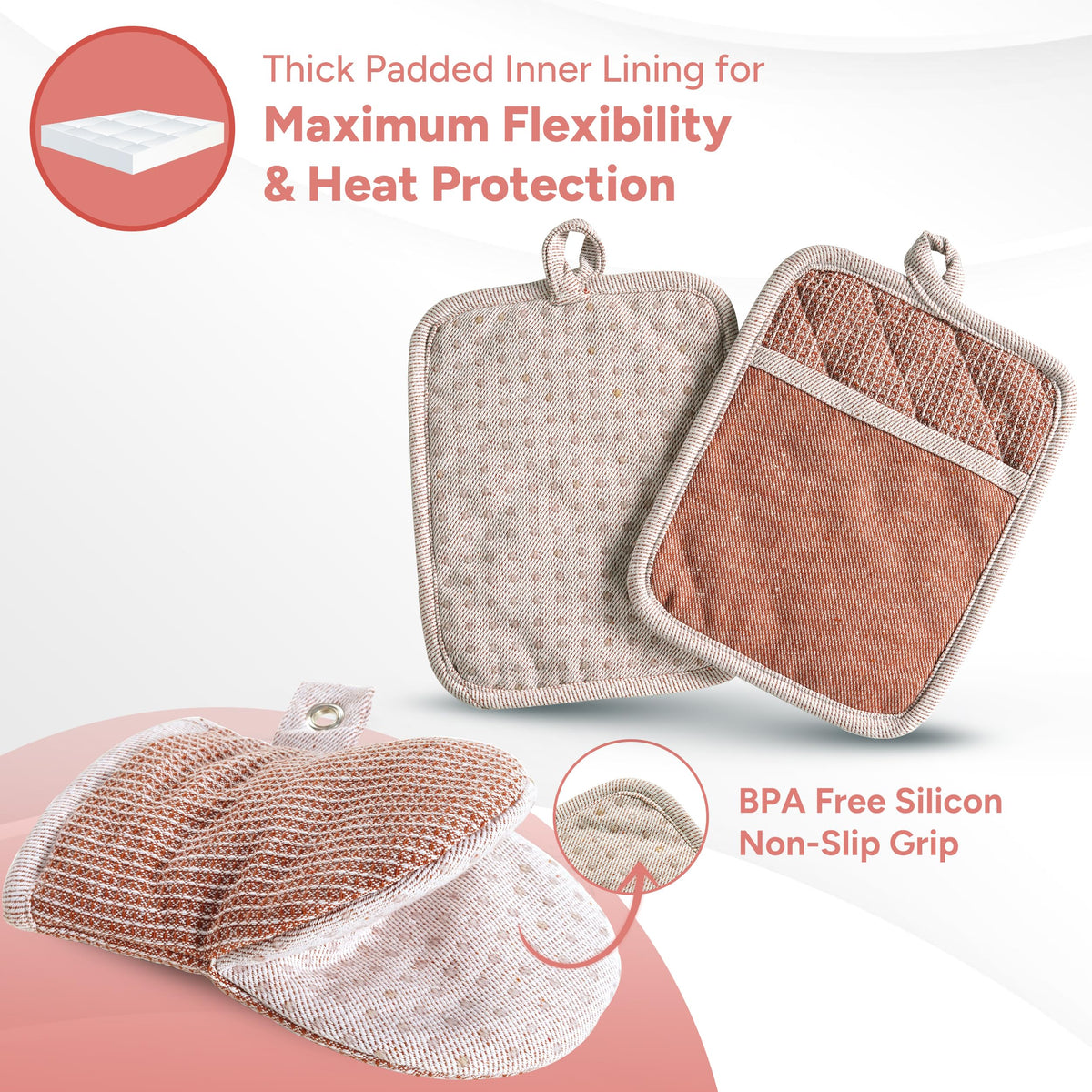 Casa Platino heat-resistant up to 500°F oven mitts protect hands during cooking