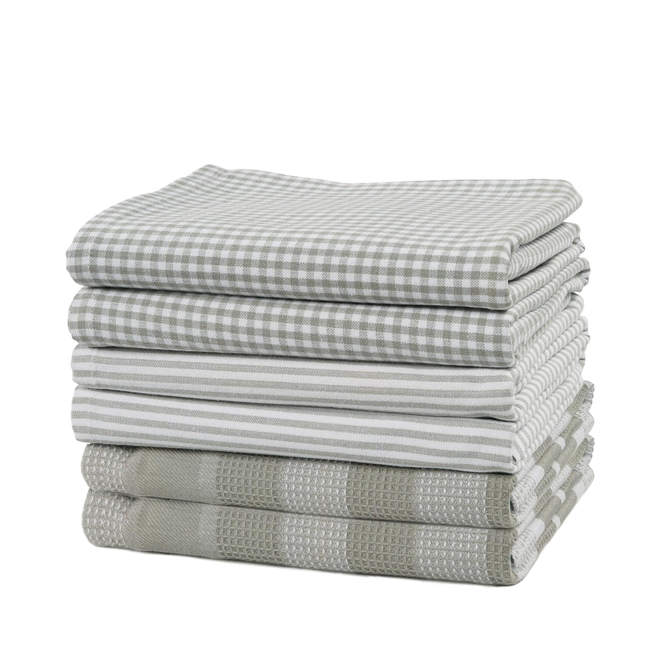 Casa Platino kitchen towels six-pack on display for daily dish drying