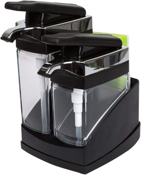 Casabella Sink Sider Duo with black chrome finish, dual dispensers for organized kitchen soap.
