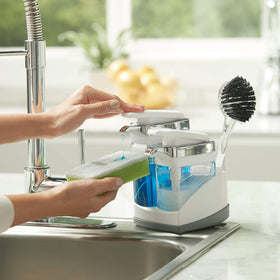 Bottle is removable for thorough cleaning behind the Casabella Sink Sider Duo.