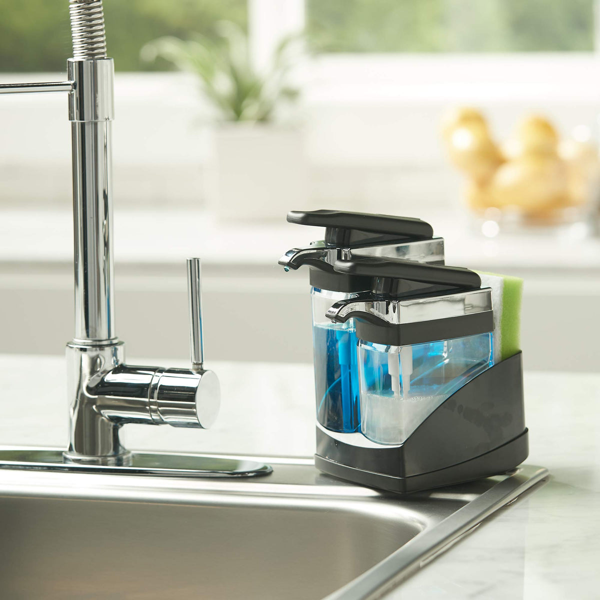 Casabella compact footprint measures 8x4x4 inches for small spaces.