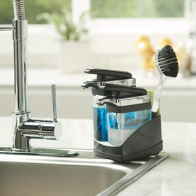 Casabella black chrome finish adds modern style to the sink area.