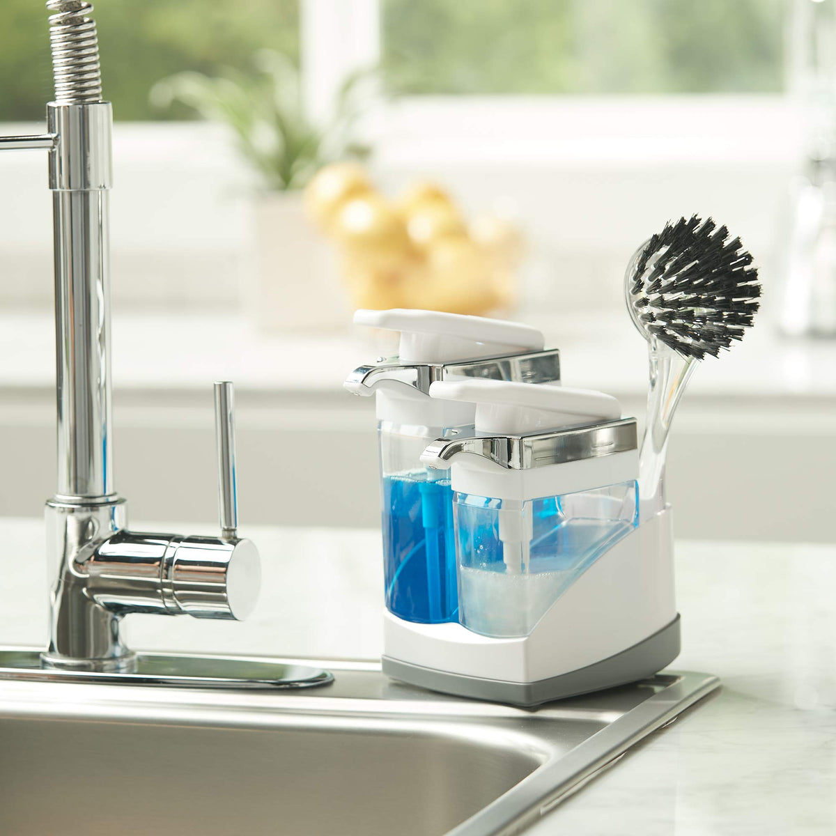 Removable base and bottles make cleaning behind the unit quick and easy.