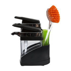 Casabella Sink Sider Duo sponge storage compartment for easy access to brushes.