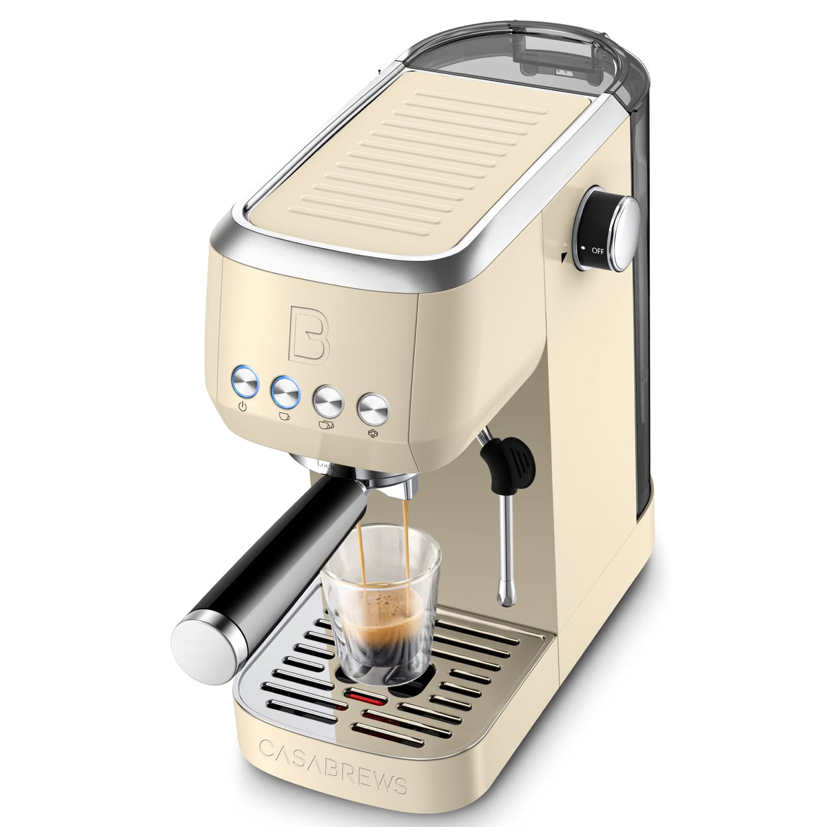 CASABREWS 3700 espresso machine front view in stainless steel for home use and quick access to coffee