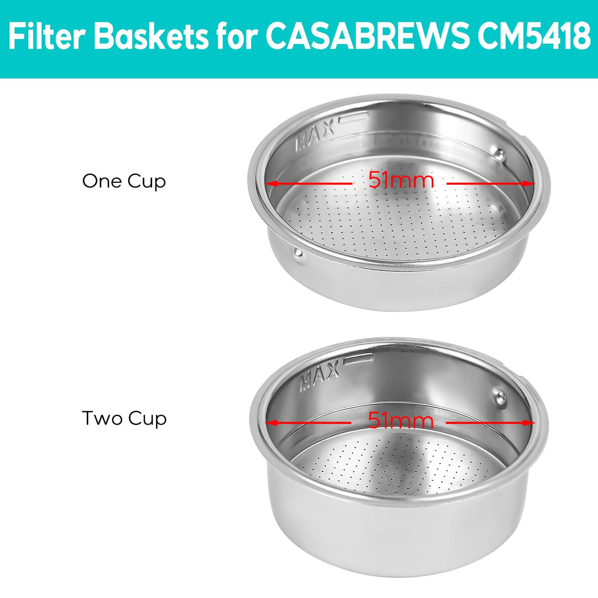 Casabrews 51mm filter basket for CM5418 – even extraction for double shots