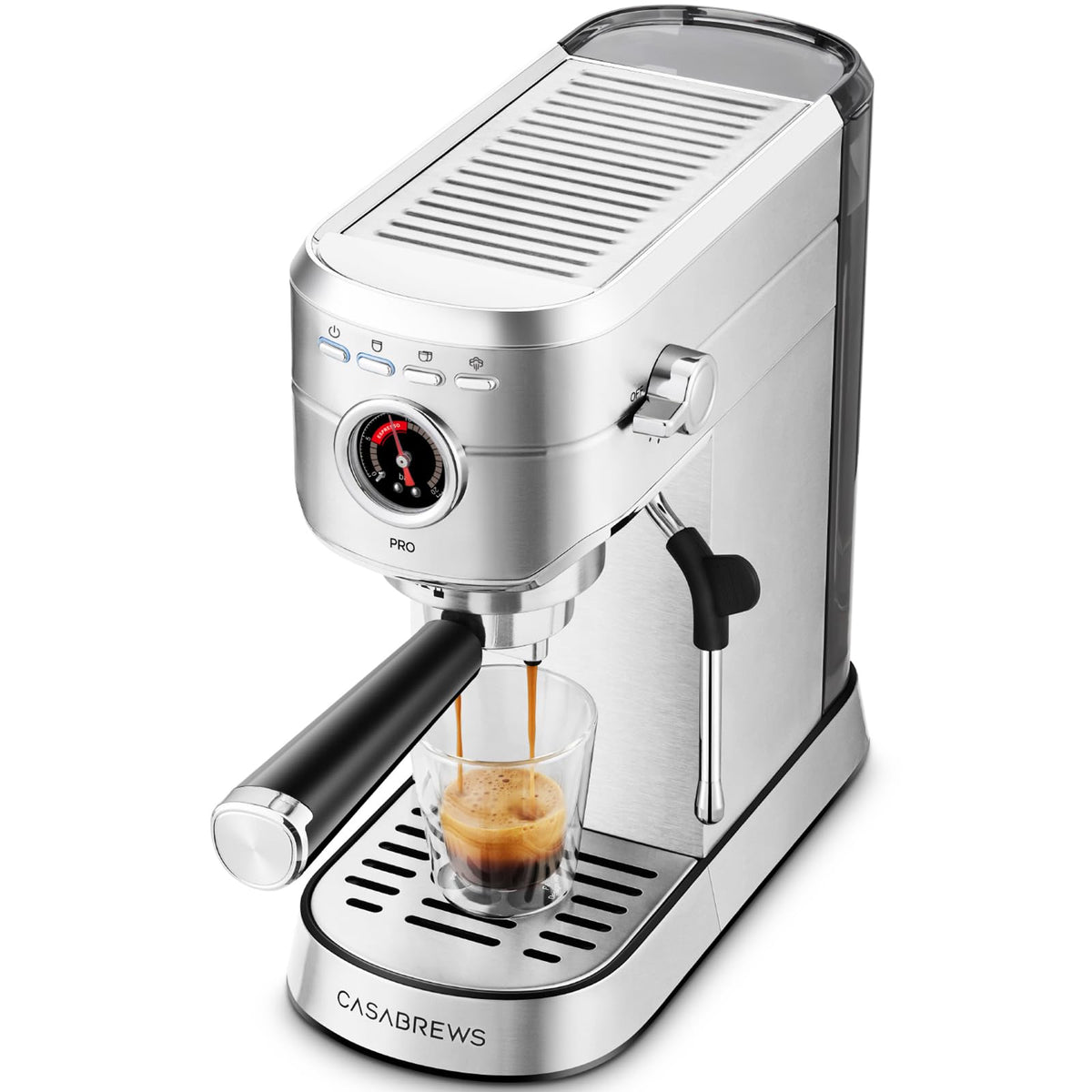 Casabrews 5418 PRO front view; durable stainless steel for daily espresso