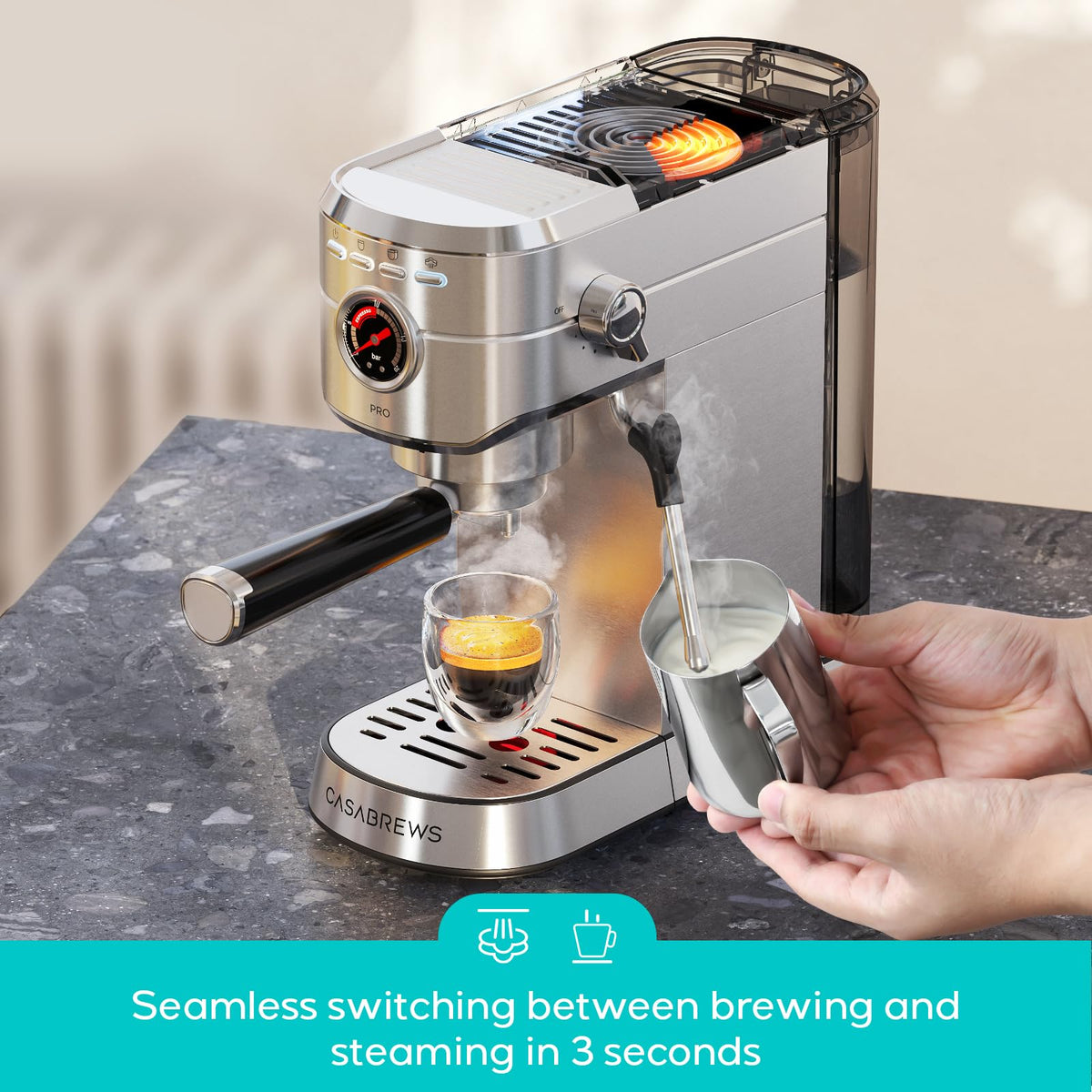 Casabrews 5418 PRO top panel with PID display for precise temperature