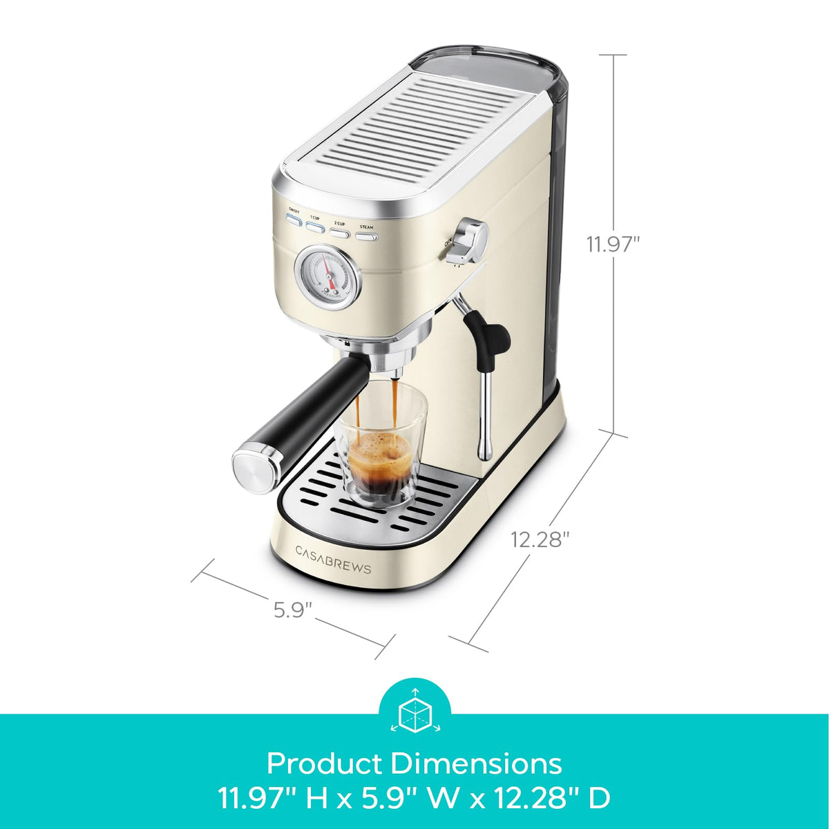 CASABREWS CM5418 double-shot crema highlighting strong espresso capability.