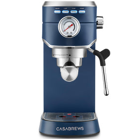 CASABREWS CM5418 espresso machine front view, compact stainless steel ideal for small kitchens.