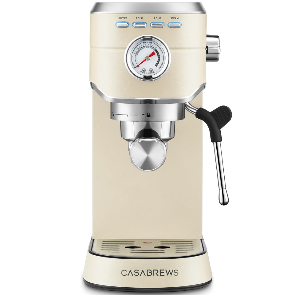 CASABREWS CM5418 espresso machine front view for compact kitchen setup and style.