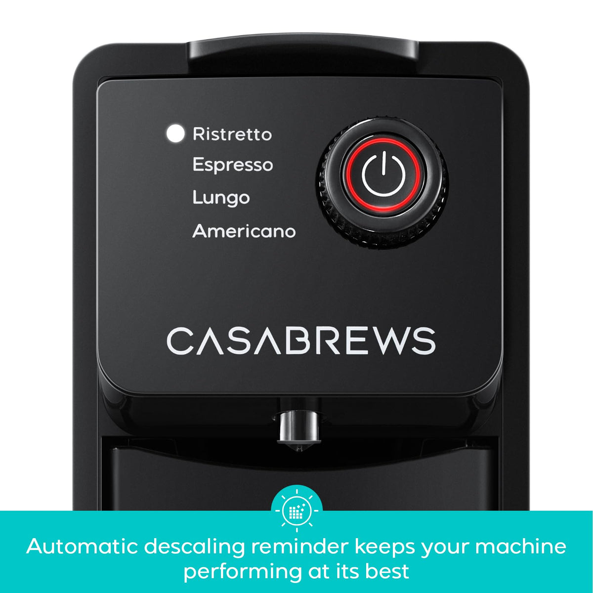 CASABREWS CM7036E capsule insertion delivers espresso with crema-ready extraction.