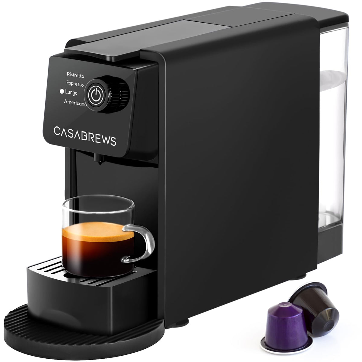 CASABREWS CM7036E front view highlights a compact espresso machine for small spaces.