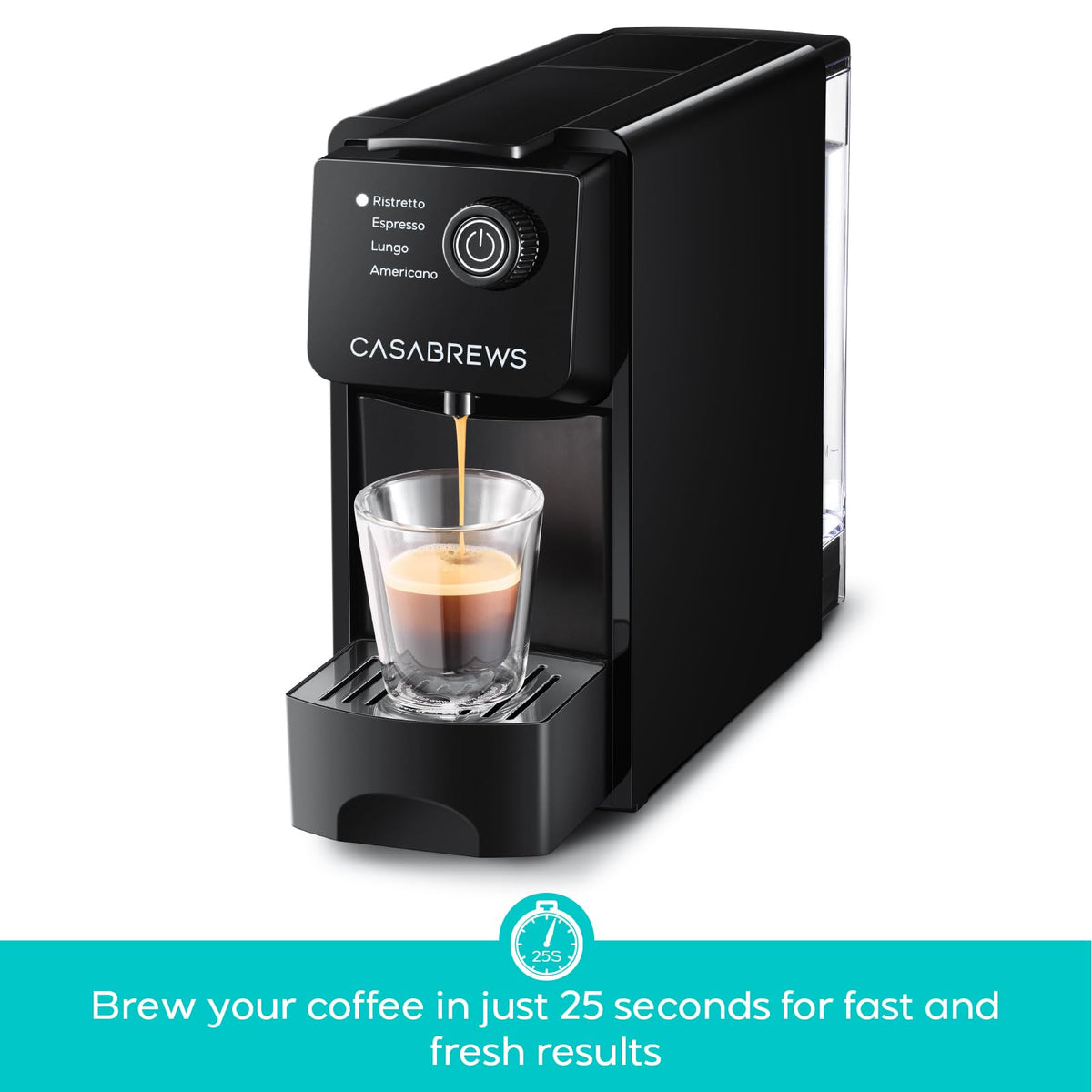 CASABREWS CM7036E 21oz water tank supports multiple cups between refills.