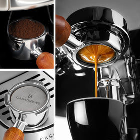 CASABREWS dosing and tamping with portafilter for even extraction and consistency